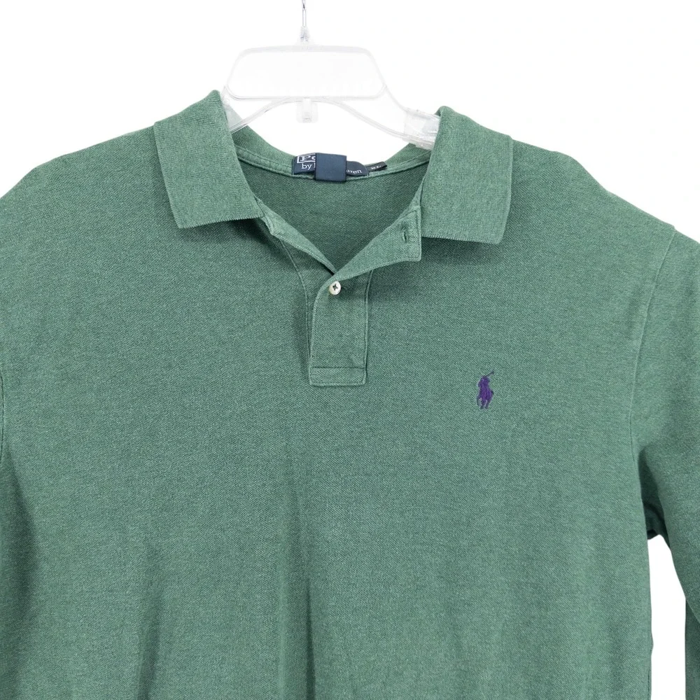 Polo Ralph Lauren Men's XL Green Long Sleeve Polo Shirt Purple Pony 100%‎ Cotton